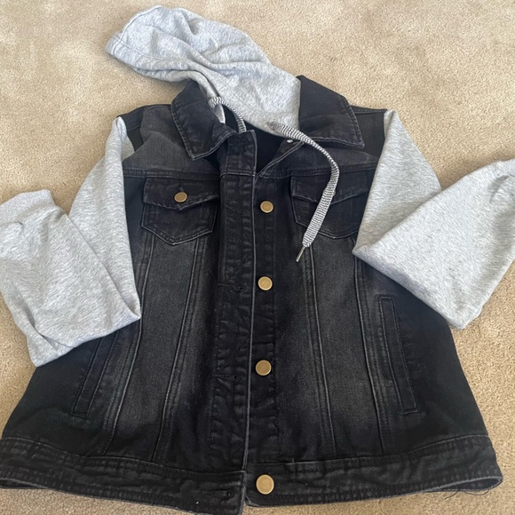 Women’s Black and Gray Hooded Denim Jacket - Picture 1 of 7